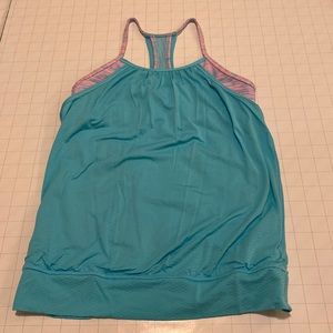 Blue and pink layered tank top. Spaghetti straps